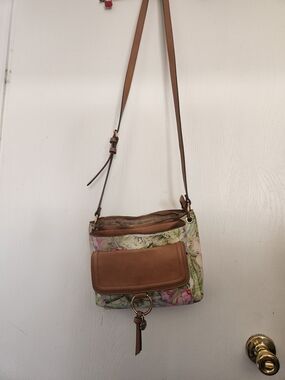 Rosetti Floral Shoulder Crossbody with Brown Trim